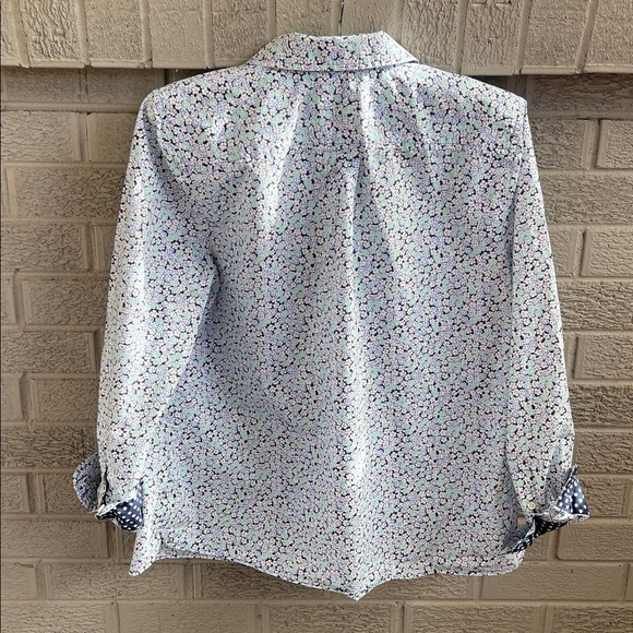 Talbots Blue Floral Shirt with Polka Dot Collar and Cuffs- size LP - Picture 3 of 7